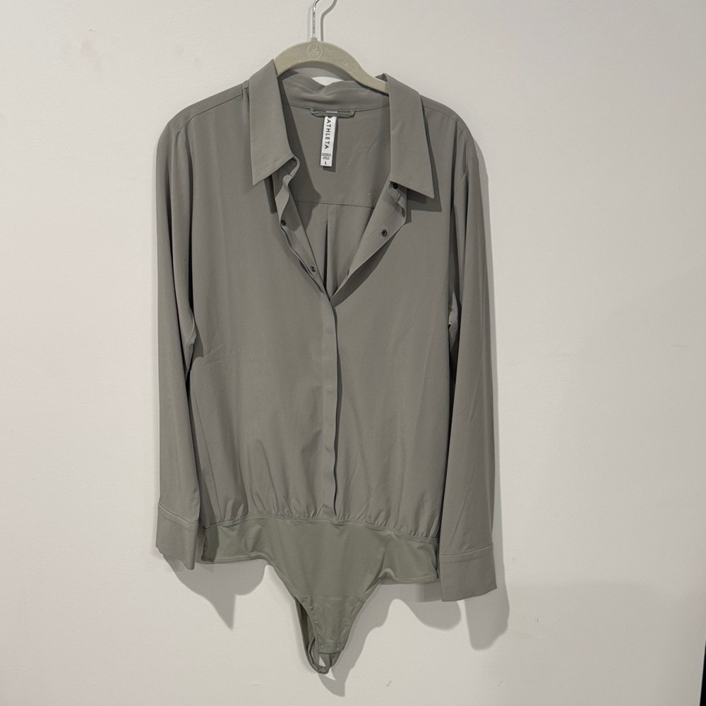 Athleta Light Green Gray Collared Shirt